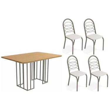 Imagem de Sala de Jantar Completa Duina c/ Tampo de Madeira 136cm e 4 Cadeiras Holanda Niquel/Freijo - Corano Branco - Kappesberg