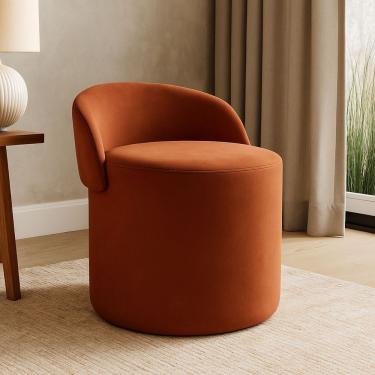 Imagem de Puff Banco Orgânico Encosto Redondo Sala Estar Quarto Suede Terracota