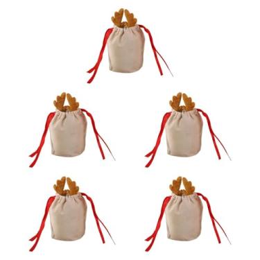 Imagem de Esquirla Conjunto de 5 Sacolas de Presente Natalinas com Cordão, Ideais para Brincar, Presentear, Guardar Brinquedos, Lembrancinhas de Festa, Presentes do, Saco de Café, Brown Antlers S