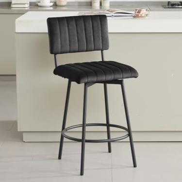 Imagem de MILCIL Banqueta giratória com altura para balcão, banco de balcão estofado de 66 cm com moldura de metal, encosto de assento de canal, veludo preto