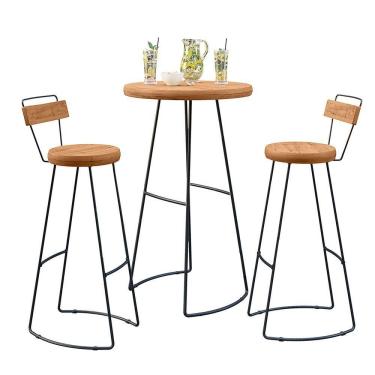 Imagem de Kit Mesa Bistrô Redonda E 2 Banquetas Alta Astra Com Encosto Base Metálica - Pallazio