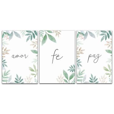 Imagem de Kit Placas Quadros Decorativos 3 pçs MDF 20x30 Amor Fé e Paz