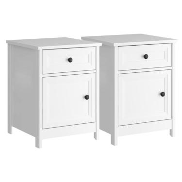Imagem de Kit 02 Mesas De Cabeceira 1 Porta E 1 Gaveta 45 Cm Dm112 Branco Branco