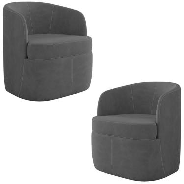 Imagem de Kit 2 Poltronas Giratória Decorativa Para Sala Dandara K04 Veludo Cinza Escuro - Mpozenato