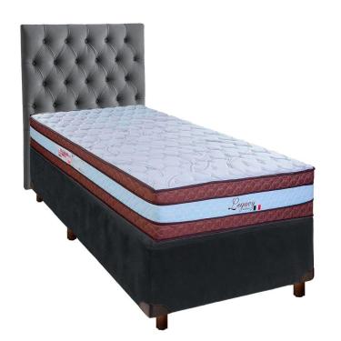 Imagem de Conjunto Cama Box Cinza Solteiro + Colchão Molas Ensacadas Legaccy Paropas + Cabeceira