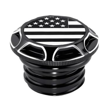 Imagem de GUAIMI Tampa de óleo de tanque de combustível de alumínio CNC compatível com Harley Sportster XL 1200 883 X48 Dyna (bandeira americana-preta)
