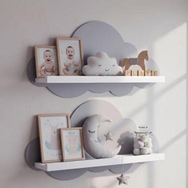 Imagem de Kit 2 Prateleiras para Quarto Infantil Nuvem Branco / Cinza - JPF Móve
