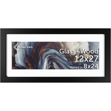 Imagem de Frame Amo Moldura para pôster de madeira maciça preta, 30 x 69 cm, tapete branco para imagem de 20 x 61 cm, frente de vidro temperado, 3,8 cm de largura, 2,5 cm de espessura