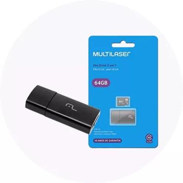 Imagem de Pen Drive 2x1 Multilaser Mc164 Leitor Usb + Micro Sd 64gb