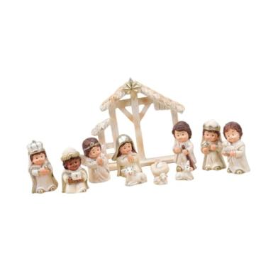 Imagem de menolana Conjunto de 12 peças de figuras da Sagrada Família para o Presépio de Natal, miniaturas detalhadas para decoração natalina na sala de estar e lareira.