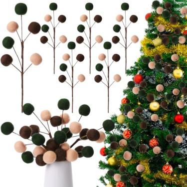 Imagem de Newwiee 6 peças palheta de árvore de Natal de 29 cm feltro enfeite de Natal esferas palheta de lã galho de árvore de Natal pendurado enfeite de bola para decoração de guirlanda de festa de escritório