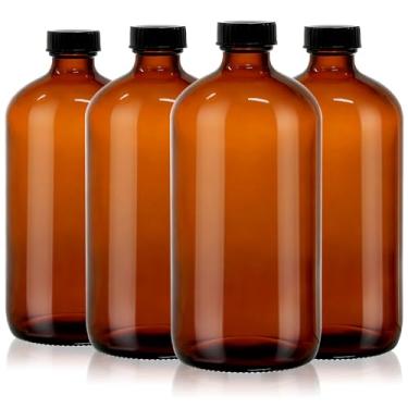Imagem de turvono Pacote com 4 garrafas redondas Boston de vidro âmbar de 947 ml com tampas fenólicas de policone – Garrafas marrons herméticas e à prova de vazamento para preparação de kombucha, óleos