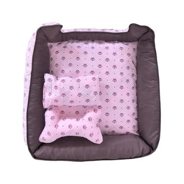 Imagem de Cama Pet Onix em Tricoline, 4 Tamanhos, Impermeável, com 2 Almofadas, Zíper Removível, 100% Algodão (Rosa Realeza, XX-Grande)