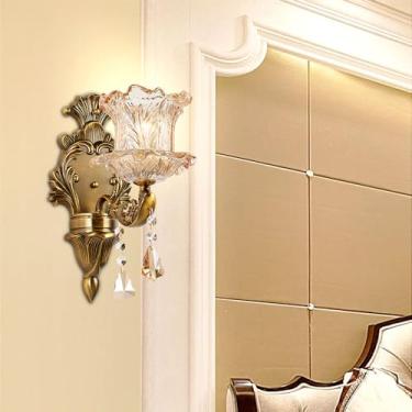 Imagem de Luminária de parede de cristal de luxo europeia, moderna, com LED, para decoração de sala de estar, quarto, escritório, quarto modelo, hotel, casa de campo, corredor (R 1 lâmpada, 1 peça)