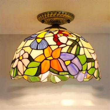 Imagem de Luminária de teto contemporânea LED estilo retrô americano para sala de estar, restaurante, quarto, casa de campo, hotel, corredor, café, bar, decoração em vidro colorido (Estilo 30)