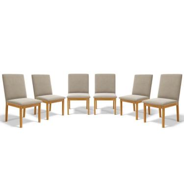 Imagem de Kit Com 6 Cadeiras Daniela Madeira Maciça Estofada Para Mesa De Jantar Veludo Bege 102
