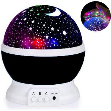 Imagem de Luminaria Abajur Giratorio Projeçao Globo Luz Estrelas Festa Criança Quarto Cor Preto