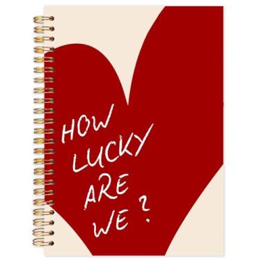 Imagem de Yhtrg How Lucky Are We Caderno espiral inspirador, caderno feminino preppy para mulheres, diários estéticos de coração vermelho, cadernos positivos inspiradores para material escolar de escritório, 13