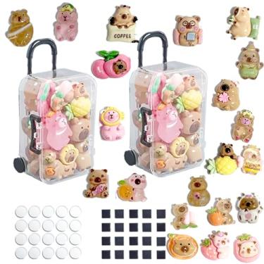 Imagem de Mais de 40 mini brinquedos de resina de capivara (com brilho no escuro) em 2 caixas de bagagem transparentes – caixa surpresa surpresa, inclui 20 adesivos magnéticos e 20 colas de pontos para