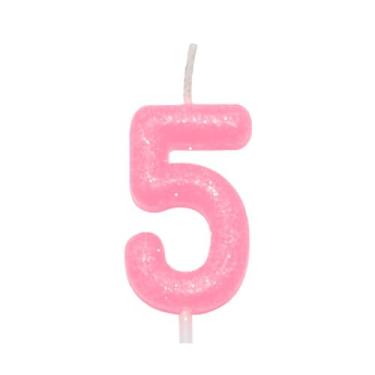 Imagem de Vela de Aniversário 6cm Candy Color Rosa Número 5 SilverFestas