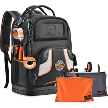 Imagem de Mochila de ferramentas com 2 bolsas de ferramentas de lona, kit de ferramentas de construção resistente HVAC, mochila para homens, organizador de ferramentas durável de nível profissional 1680D, com