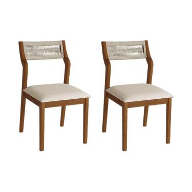 Imagem de Conjunto 2 Cadeiras De Jantar Lagum Conforto Estofada Jequitibá Terra Linho Bege E Corda Náutica