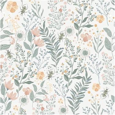 Imagem de Papel de parede floral Boho 44 x 200 cm papel de parede floral botânico floral para armários papel de parede removível moderno autoadesivo removível quarto impermeável decoração rolo de vinil