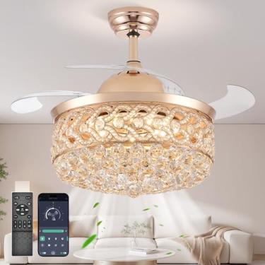 Imagem de Lightree Ventilador De Teto Cristal 48" Com Luz Invisível, Lustre Memória Temperatura Cor E 4 Lâminas Retráteis Abs, Controle Remoto Para Quarto Sala Estar