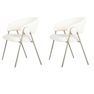 Imagem de Kit 2 Cadeiras Com Braços Toulouse Júlia Mara Fratini Tecido Bouclé Nude Base Aço Carbono Champagne