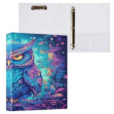 Imagem de Blueangle Fichário de 3 anéis de coruja neon com prancheta e 2 bolsos - Organizador de documentos decorativos de 3 cm para escritório, suprimentos para reuniões (147)