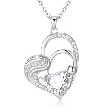 Imagem de Juvux Colar de mãe para mulheres, joias - prata esterlina S925, zircão em forma de coração, pingente para pais e filhos, corrente delicada ajustável, pingente de amor, aniversário, dia das mães, para