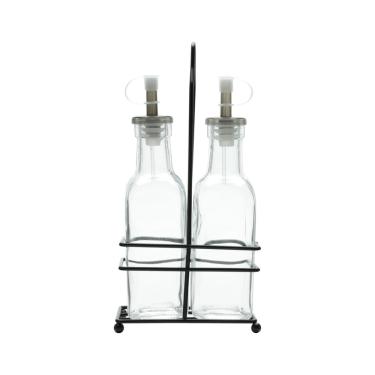 Imagem de Galheteiro de Vidro com Suporte de Metal Preto 200ml - Lyor