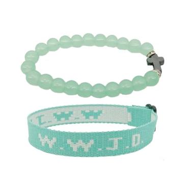 Imagem de COLORFUL BLING WWJD Pulseira de Corda Trançada Cruz Contas de Cristal Conjunto de Pulseiras Pedra Natural de Cura Feita à Mão What Would Jesus Do Pray Pulseira Elástica Proteção Presentes Inspiradores