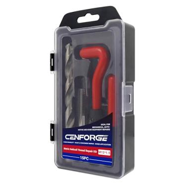 Imagem de CENFORGE Kit de reparo de rosca helicoil M12x1,5, kit de reparo de helicóptero de broca métrica HSS para rerosquear roscas internas com estojo de transporte, 15 peças