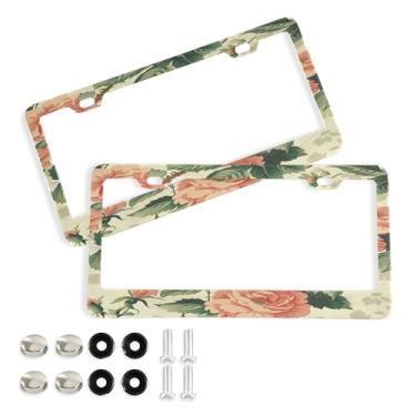 Imagem de SEHANY Molduras de placa de carro rosa dos namorados, capas de moldura de placa de carro de alumínio à prova de ferrugem com orifícios elípticos e parafusos serve para veículos padrão dos EUA tamanho