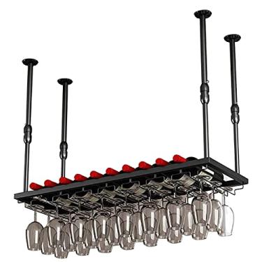 Imagem de APUM Prateleiras de vinho de teto, altura ajustável, suporte de taças, prateleira de taça de vinho pendurada, suporte de garrafa de vinho vintage, decoração de bar/casa (80 cm)