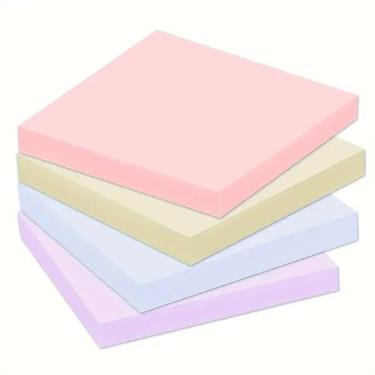 Imagem de Pacote com 4 notas autoadesivas, marcadores portáteis de 7 x 7 cm, fácil de colocar para casa, escritório, caderno, 50 folhas por bloco, rosa, verde, azul e roxo