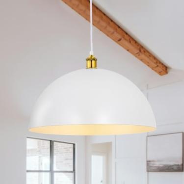 Imagem de LynPon Luminária pendente de cúpula grande branca, lustre vintage de 45 cm, lustre de casa de fazenda vintage, ilha de cozinha moderna, luminária suspensa em cúpula para sala de jantar, hall de