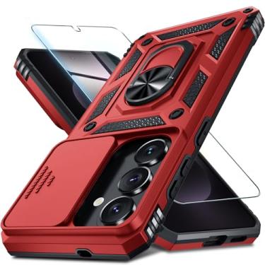 Imagem de Janmitta Compatível com Samsung Galaxy S26 capa de lente de câmera deslizante embutida + protetor de tela + suporte de anel de dedo, capa de telefone de corpo inteiro resistente à prova de choque