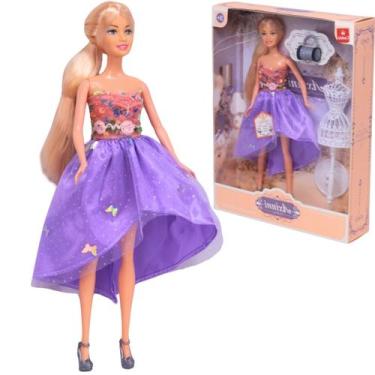 Imagem de Boneca Loira Coleção Desfile De Moda Vestido Roxo - Castela
