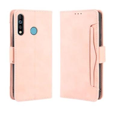 Imagem de Capa para Infinix Tecno Camon 12,Retro magnético Flip Case,Design de carteira de couro PU com slots de cartão removíveis -Pink