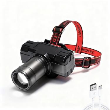 Imagem de Lanterna de cabeça LED recarregável por USB de alta intensidade Três modos de iluminação ajustáveis Adequada para corrida, ciclismo, acampamento, caminhadas e pesca