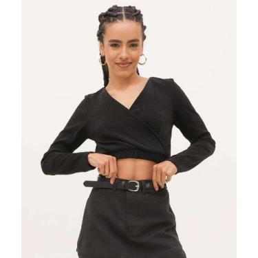 Imagem de Blusa Cropped Feminina Lurex Manga Longa Marisa-69031, Preto, M
