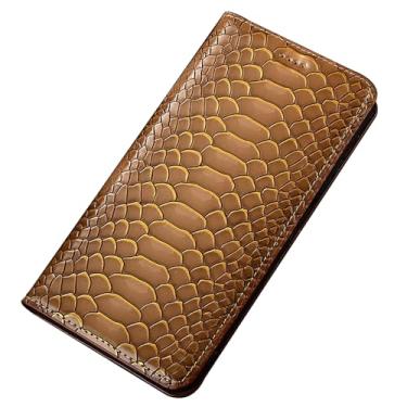 Imagem de POYUFRG Capa flip para Xiaomi 17 Pro Max/17 Pro/17, capa carteira de couro com estampa de cobra com compartimentos para cartões, fecho magnético, capa protetora, latão, 17