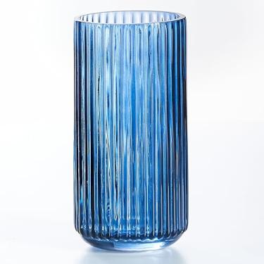 Imagem de Vaso de flor de vidro azul para grama dos pampas, vaso central decorativo médio de 20 cm para mesa de jantar, mesa de escritório, estante de livros, cornija, entrada, banheiro, bancada, fazenda