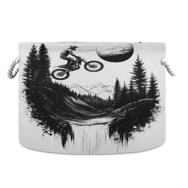 Imagem de JUZIHAI Cesto de armazenamento grande para motociclismo, cesto de roupa suja dobrável à prova d'água com alças de corda de algodão para organização doméstica no quarto, banheiro e carro