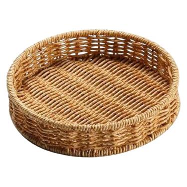Imagem de Ｂｅｓｇａ Bandeja redonda trançada à mão, cesta organizadora versátil para pão, doces, frutas e lanches, ideal para sala de estar e cozinha, Pequeno