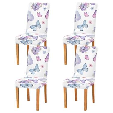 Imagem de Conjunto de 4 capas de cadeira de mesa de jantar com borboletas pastel, laváveis, removíveis Parsons para casa ou festa