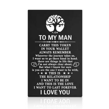 Imagem de GEYGIE To My Man You Are The One I Want To Be With Black Wallet Card, cartão de inserção de carteira de metal gravado notas de amor da esposa, namorada, presente de casamento de aniversário de dia dos