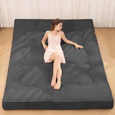 Imagem de NLDD Colchão de chão japonês, colchão futon de 10 cm de espessura Queen Size, almofada dobrável de veludo cotelê, tapete de tatame dobrável para adultos, quarto de hóspedes, cinza